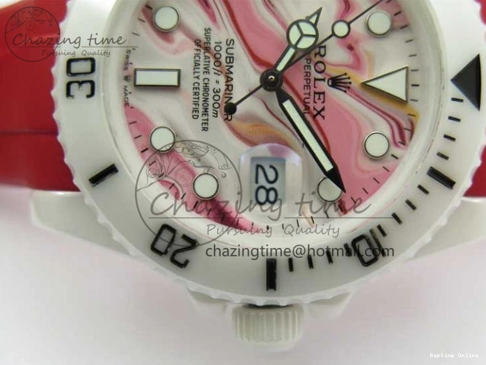 0123 WrinkleFree Submariner 40mm White Ceramic 5GF Best Edition White Red Dial on Red Rubber Strap SA 2485